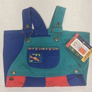 Vintage 90s New McKids Kids Overalls Red Green Blue Colorblock Toddler 4T
